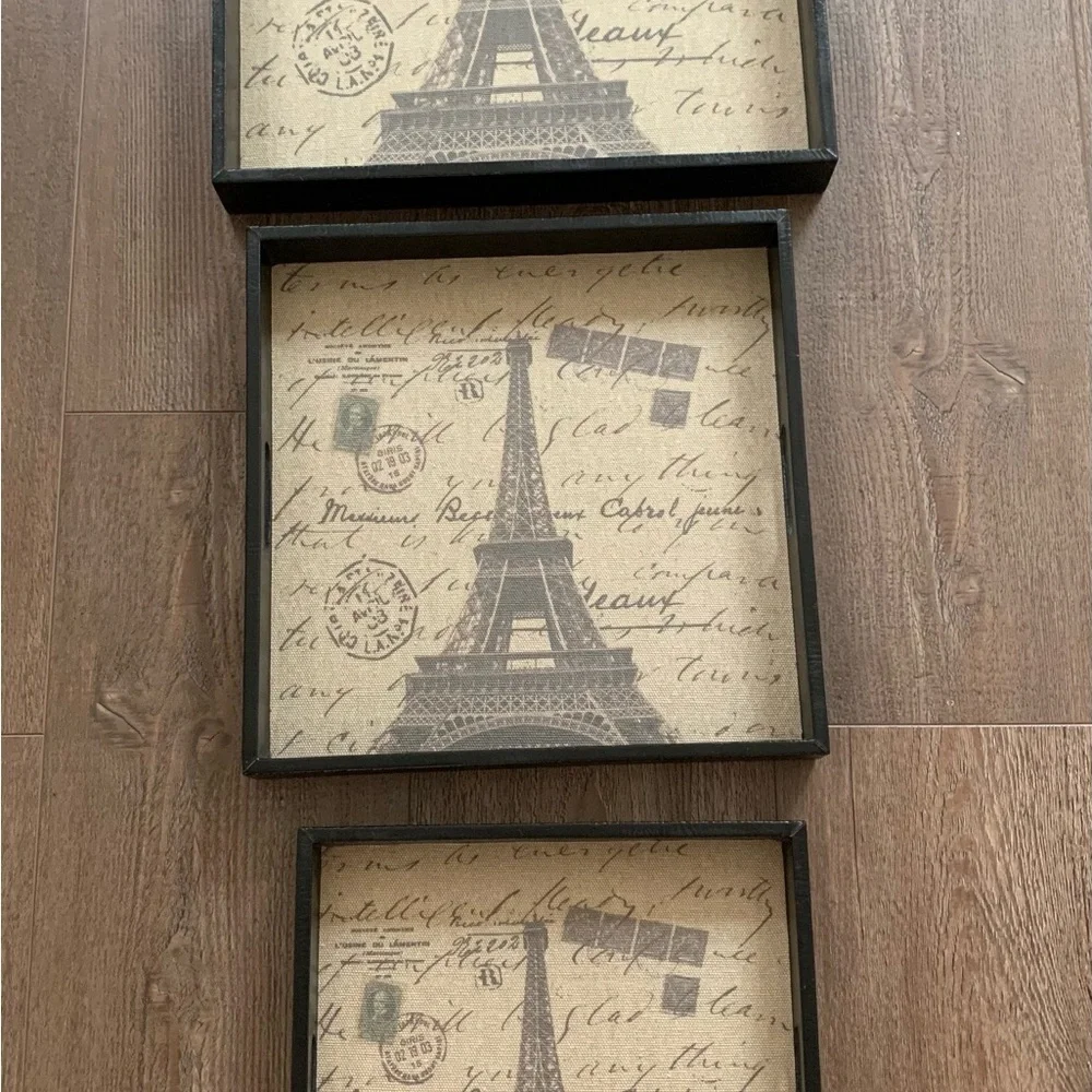 Eiffel Tower Vintage Black and Tan set of trays